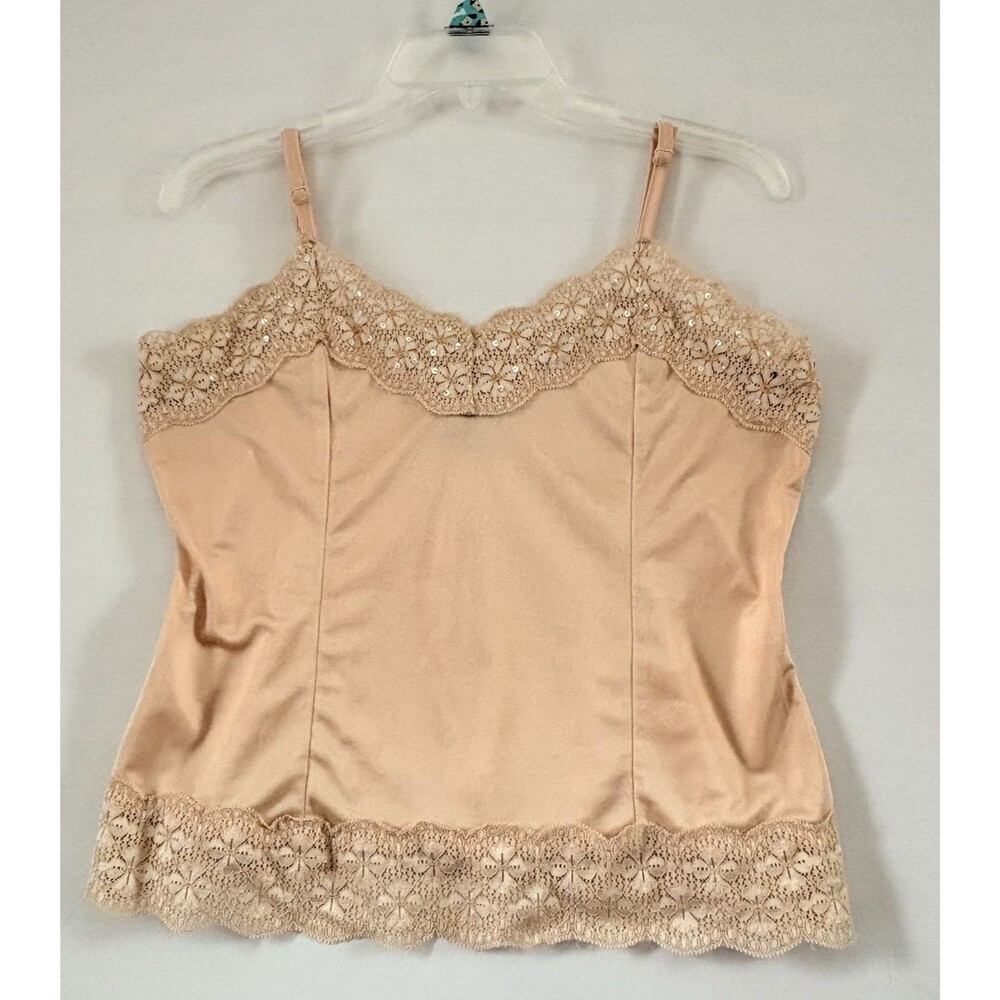 Petite Sophisticate Women’s beige Lace Sequined Satin Beaded Cami Vintage Medium